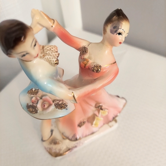 Vyg Dancing Couple Figurine Porcelain Ballroom Flowers Pink Dress Blue Outfit - Picture 10 of 10